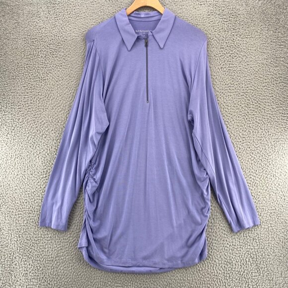 Soft Surroundings Top Womens 1X Plus Blue 1/4 Zip Long Sleeve Collar Ruched Knit - Picture 1 of 9